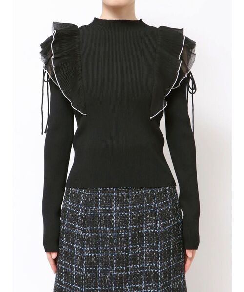 MERCURYDUO（マーキュリーデュオ）の「異素材プリーツラッフルリブニット（ニット/セーター・レディース・ブルー/オフホワイト/ベージュ/ブラック・FREE）」の19枚目の写真