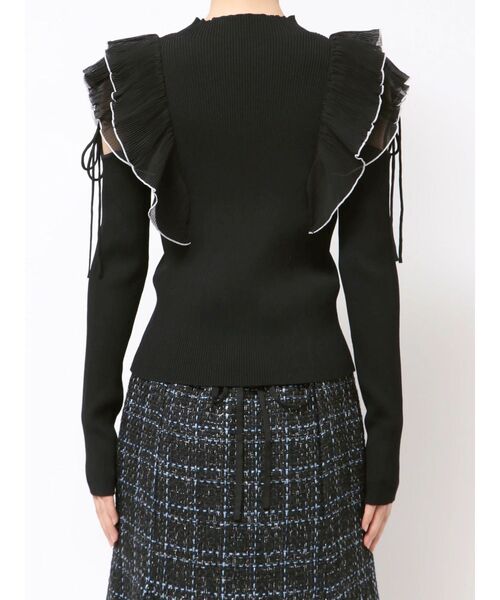 MERCURYDUO（マーキュリーデュオ）の「異素材プリーツラッフルリブニット（ニット/セーター・レディース・ブルー/オフホワイト/ベージュ/ブラック・FREE）」の21枚目の写真