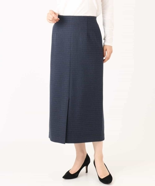 MK MICHEL KLEIN（エムケーミッシェルクラン）の「ガンクラブチェック柄ナロースカート/洗える（スカート・レディース・ネイビー/ベージュ・38）」の4枚目の写真