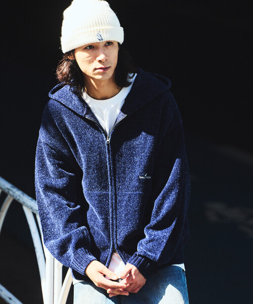 セール】NAUTICA/ノーティカ ワンポイントロゴ モールニット ジップ