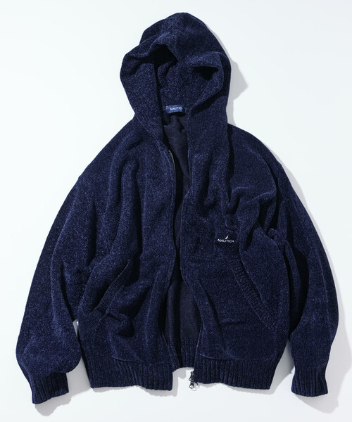 セール】NAUTICA/ノーティカ ワンポイントロゴ モールニット ジップ