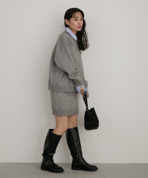 Aunt Marie's(アントマリーズ)の「シャツドッキングニット/スカートセットアップ(ニット/セーター・レディース・グレー/チャコールグレー・FREE)」の16枚目の写真