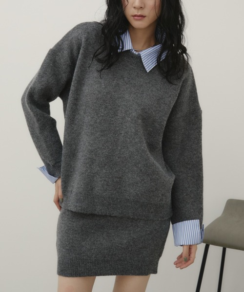 Aunt Marie's(アントマリーズ)の「シャツドッキングニット/スカートセットアップ(ニット/セーター・レディース・グレー/チャコールグレー・FREE)」の10枚目の写真