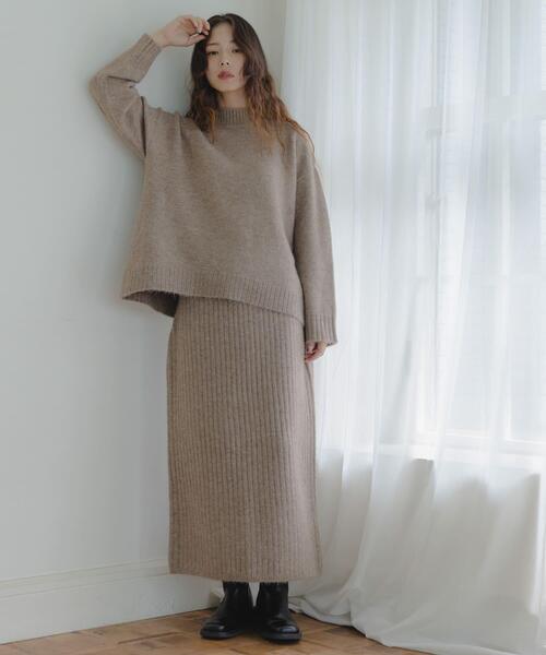 URBAN RESEARCH Sonny Label（アーバンリサーチサニーレーベル）の「『WEB限定』モックネックニット×スカートセットアップ（ワンピース・レディース・ブラック/グレー/ベージュ・FREE）」の8枚目の写真