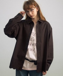 【ELOOPS】コットンレース切替 ミドル丈シャツ