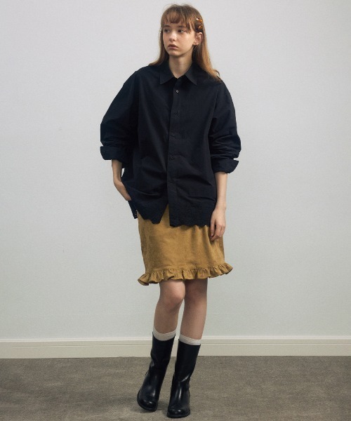 ELOOPS(イーループス)の「【ELOOPS】コットンレース切替 ミドル丈シャツ(シャツ/ブラウス・レディース・ブラウン/ブラック/アイボリー・FREE)」の7枚目の写真