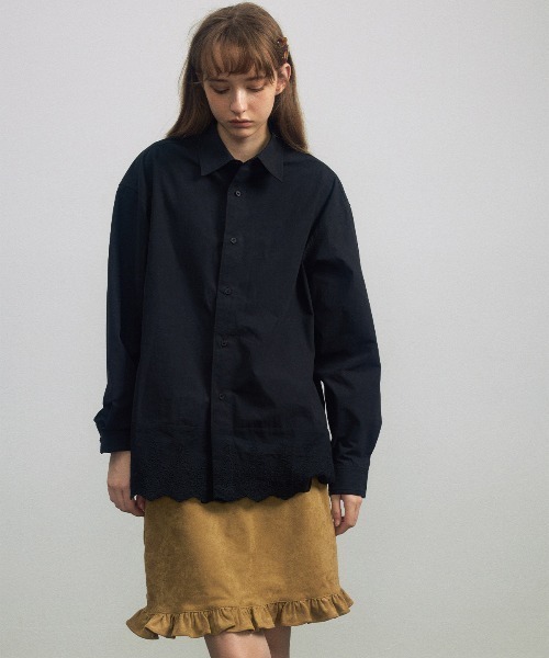 ELOOPS(イーループス)の「【ELOOPS】コットンレース切替 ミドル丈シャツ(シャツ/ブラウス・レディース・ブラウン/ブラック/アイボリー・FREE)」の11枚目の写真