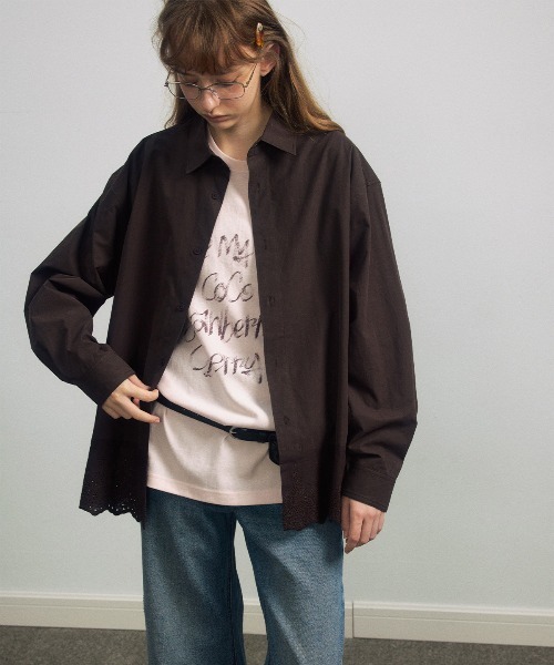 ELOOPS(イーループス)の「【ELOOPS】コットンレース切替 ミドル丈シャツ(シャツ/ブラウス・レディース・ブラウン/ブラック/アイボリー・FREE)」の13枚目の写真