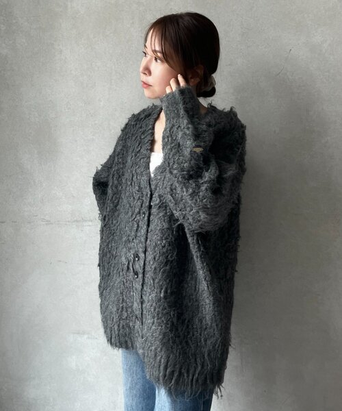 gemeil（ジェムイル）の「シャギーカーディガン(LA-332)（カーディガン/ボレロ・レディース・ベージュ/グレー/ブルー・FREE）」の4枚目の写真