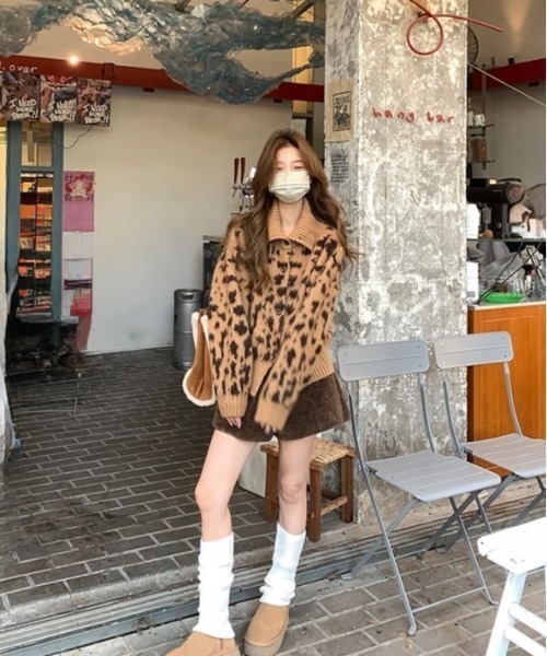 ヒョウ柄 カーディガン セール】ヒョウ柄シャギーニットカーディガン（カーディガン/ボレロ