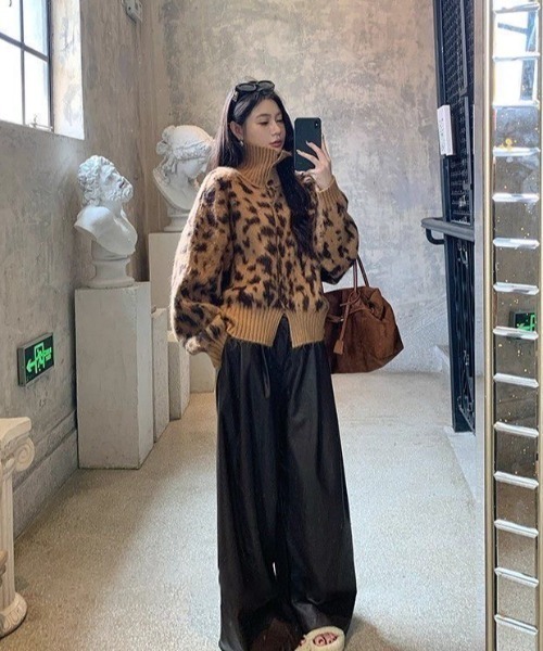 セール】ヒョウ柄シャギーニットカーディガン（カーディガン/ボレロ