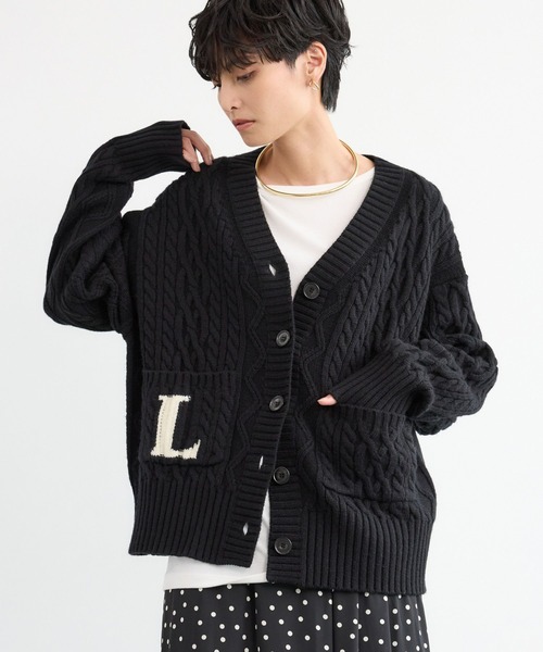 BARNYARDSTORM（バンヤードストーム）の「BARNYARDSTORM / ロゴケーブルカーデ【WEB限定カラー】（カーディガン/ボレロ・レディース・ブラック/オフホワイト/ブルー・FREE）」の2枚目の写真