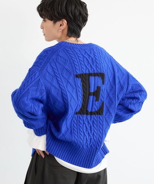 BARNYARDSTORM（バンヤードストーム）の「BARNYARDSTORM / ロゴケーブルカーデ【WEB限定カラー】（カーディガン/ボレロ・レディース・ブラック/オフホワイト/ブルー・FREE）」の7枚目の写真