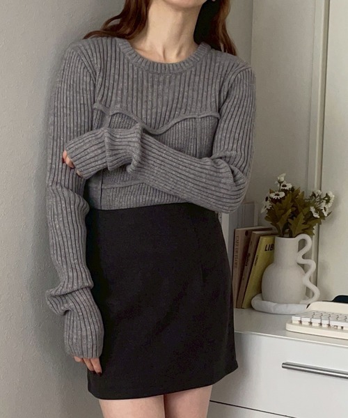 merrylatte（メリーラテ）の「アルパカタッチビスチェデザインニット【NOUA】（ニット/セーター・レディース・アイボリー/グレー・FREE）」の2枚目の写真