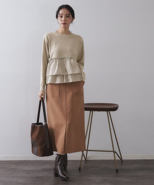 OPAQUE.CLIP（オペークドットクリップ）の「フリルドッキングニット【洗濯機OK】（ニット/セーター・レディース・ライトグレー/ブラック/ライトベージュ・38/40/42）」の5枚目の写真