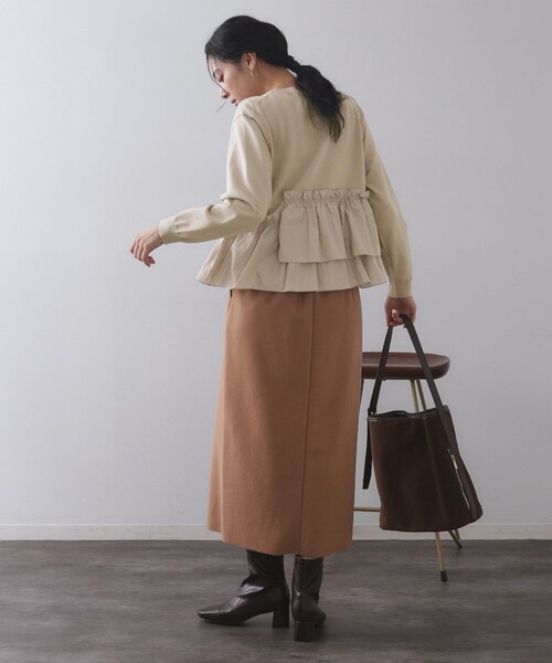 OPAQUE.CLIP（オペークドットクリップ）の「フリルドッキングニット【洗濯機OK】（ニット/セーター・レディース・ライトグレー/ブラック/ライトベージュ・38/40/42）」の6枚目の写真