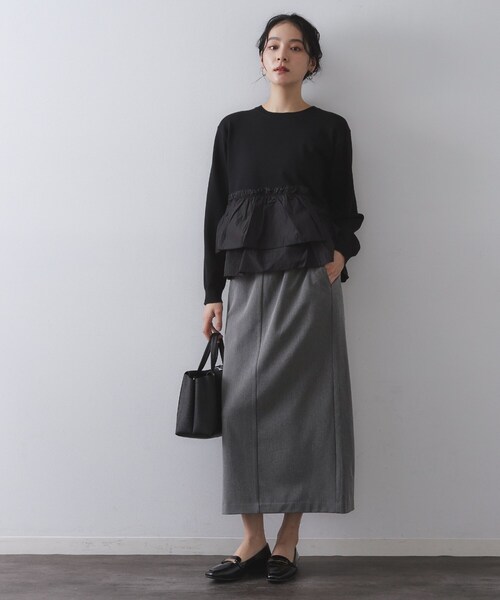 OPAQUE.CLIP（オペークドットクリップ）の「フリルドッキングニット【洗濯機OK】（ニット/セーター・レディース・ライトグレー/ブラック/ライトベージュ・38/40/42）」の9枚目の写真