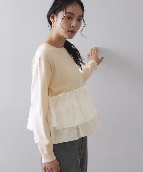 OPAQUE.CLIP（オペークドットクリップ）の「フリルドッキングニット【洗濯機OK】（ニット/セーター・レディース・ライトグレー/ブラック/ライトベージュ・38/40/42）」の12枚目の写真