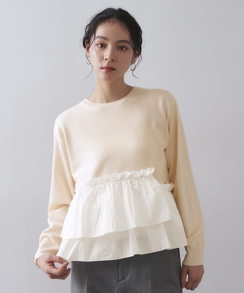 OPAQUE.CLIP（オペークドットクリップ）の「フリルドッキングニット【洗濯機OK】（ニット/セーター・レディース・ライトグレー/ブラック/ライトベージュ・38/40/42）」の16枚目の写真