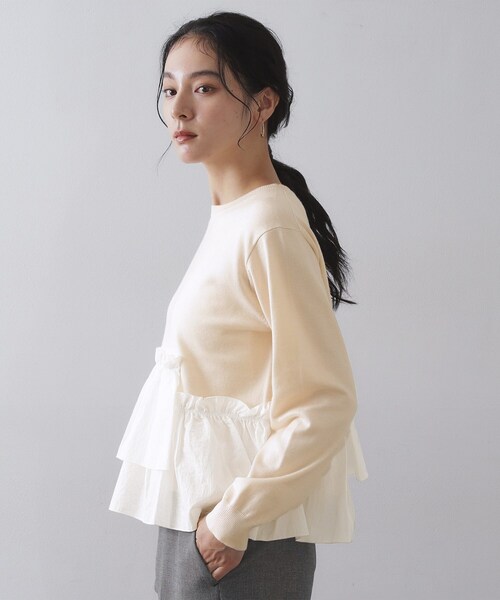 OPAQUE.CLIP（オペークドットクリップ）の「フリルドッキングニット【洗濯機OK】（ニット/セーター・レディース・ライトグレー/ブラック/ライトベージュ・38/40/42）」の17枚目の写真