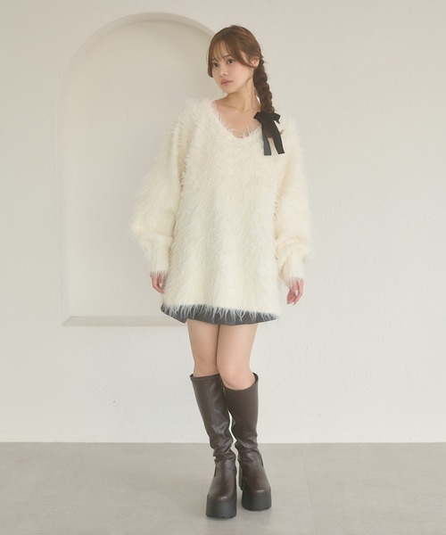 Ambre Neige（アンブルネージュ）の「2way shaggy v neck knit / 2WAYVシャギーVネックニット（ニット/セーター・レディース・グリーン/ダークブラウン/ベビーピンク/アイボリー・FREE）」の9枚目の写真