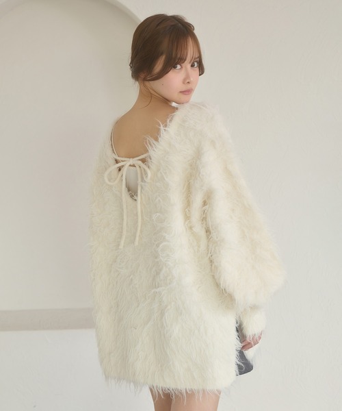 Ambre Neige（アンブルネージュ）の「2way shaggy v neck knit / 2WAYVシャギーVネックニット（ニット/セーター・レディース・グリーン/ダークブラウン/ベビーピンク/アイボリー・FREE）」の5枚目の写真