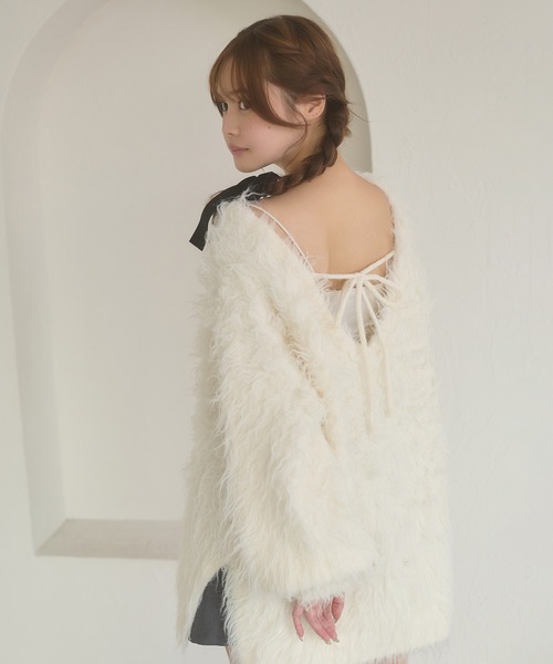 Ambre Neige（アンブルネージュ）の「2way shaggy v neck knit / 2WAYVシャギーVネックニット（ニット/セーター・レディース・グリーン/ダークブラウン/ベビーピンク/アイボリー・FREE）」の6枚目の写真