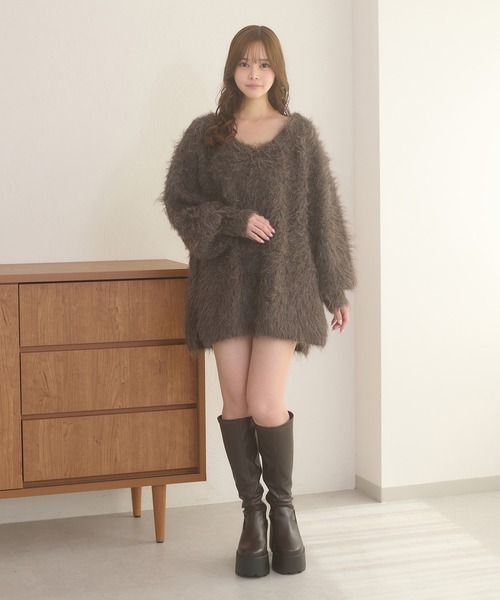 Ambre Neige（アンブルネージュ）の「2way shaggy v neck knit / 2WAYVシャギーVネックニット（ニット/セーター・レディース・グリーン/ダークブラウン/ベビーピンク/アイボリー・FREE）」の20枚目の写真