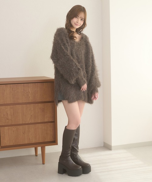 Ambre Neige（アンブルネージュ）の「2way shaggy v neck knit / 2WAYVシャギーVネックニット（ニット/セーター・レディース・グリーン/ダークブラウン/ベビーピンク/アイボリー・FREE）」の21枚目の写真
