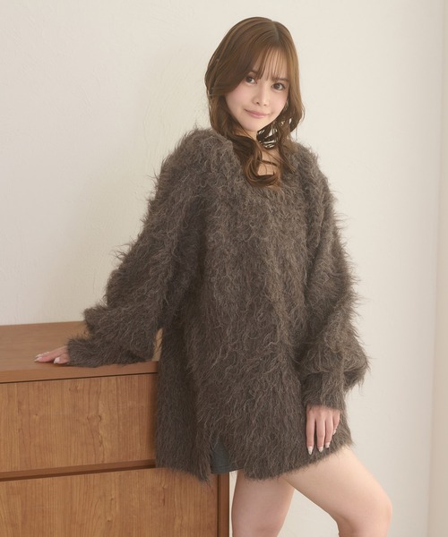 Ambre Neige（アンブルネージュ）の「2way shaggy v neck knit / 2WAYVシャギーVネックニット（ニット/セーター・レディース・グリーン/ダークブラウン/ベビーピンク/アイボリー・FREE）」の15枚目の写真