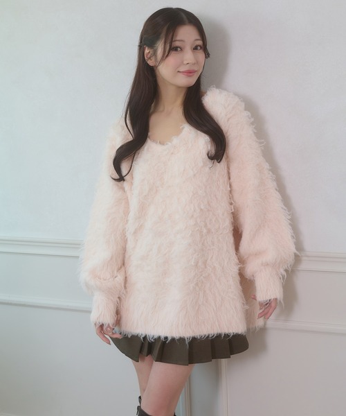 セール】2way shaggy v neck knit / 2WAYVシャギーVネックニット