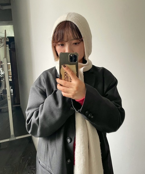 AS KNOW AS plus（アズノゥアズプラス）の「KNITフードマフラー /バラクラバ /フライトニットキャップ（マフラー・レディース・チャコールグレー/ブルー/アイボリー・FREE）」の6枚目の写真