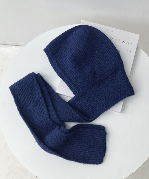 AS KNOW AS plus（アズノゥアズプラス）の「KNITフードマフラー /バラクラバ /フライトニットキャップ（マフラー・レディース・チャコールグレー/ブルー/アイボリー・FREE）」の14枚目の写真