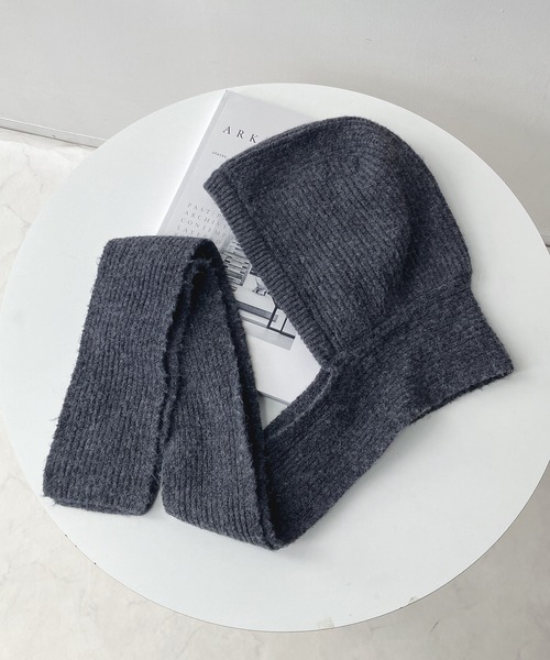 AS KNOW AS plus（アズノゥアズプラス）の「KNITフードマフラー /バラクラバ /フライトニットキャップ（マフラー・レディース・チャコールグレー/ブルー/アイボリー・FREE）」の17枚目の写真