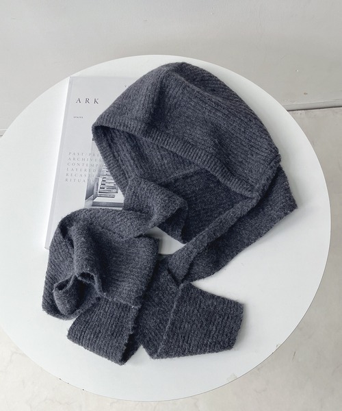 AS KNOW AS plus（アズノゥアズプラス）の「KNITフードマフラー /バラクラバ /フライトニットキャップ（マフラー・レディース・チャコールグレー/ブルー/アイボリー・FREE）」の18枚目の写真