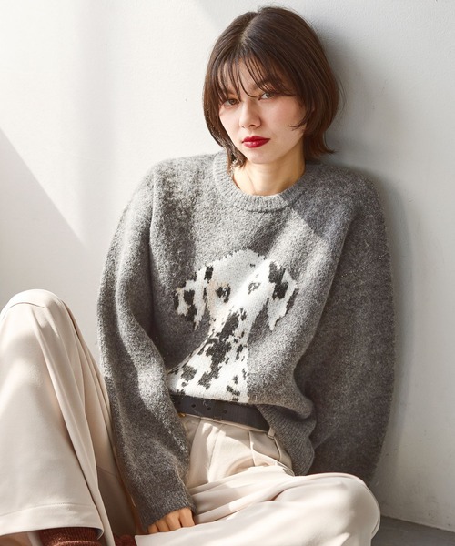 niko and...（ニコアンド）の「DOGアソートニットプルオーバー（ニット/セーター・レディース・アイボリー/グレー/ボルドー・MEDIUM/LARGE）」の1枚目の写真