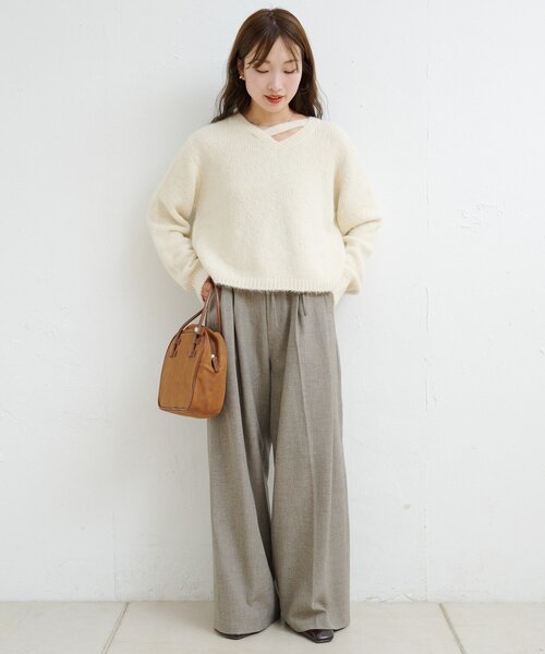 Kastane(カスタネ)の「【一部店舗限定/セットアップ対応/2サイズ展開/低身長サイズ】B ウエストリボンイージースラックス(スラックス・レディース・ブラック/ベージュ・1/0)」の19枚目の写真