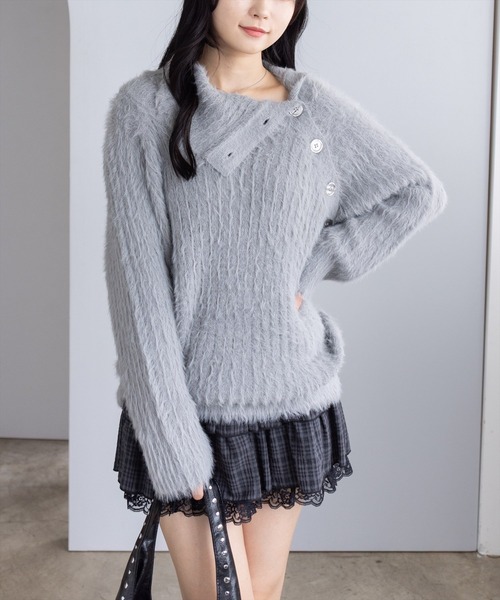 CLEAR BASIC（クリアベーシック）の「サイドボタンフェザーニットチュニック［大人 カジュアル 着回し力抜群］≪AW新作≫（チュニック・レディース・アイボリー/ブラック/グレー・F）」の4枚目の写真