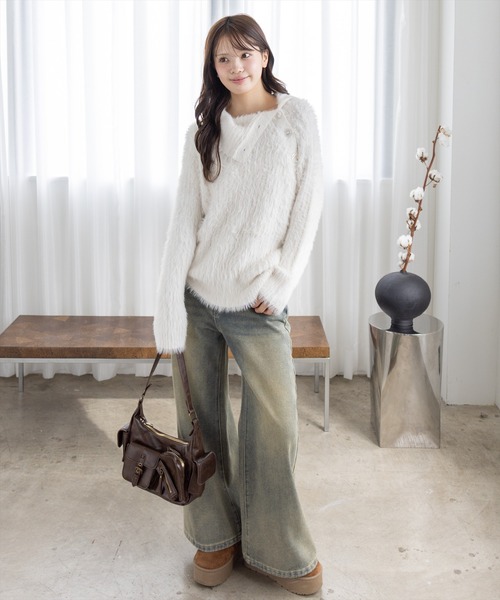 CLEAR BASIC（クリアベーシック）の「サイドボタンフェザーニットチュニック［大人 カジュアル 着回し力抜群］≪AW新作≫（チュニック・レディース・アイボリー/ブラック/グレー・F）」の7枚目の写真