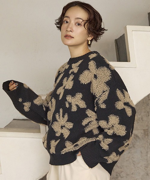 studio CLIP（スタディオクリップ）の「7ゲージパイルジャガード花柄ニットプルオーバー（ニット/セーター・レディース・ライトブルー/その他7/その他8/ライトグレー/モカ/ネイビー・FREE）」の5枚目の写真