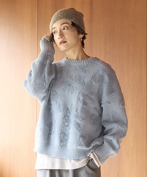 セール】7ゲージパイルジャガード花柄ニットプルオーバー（ニット