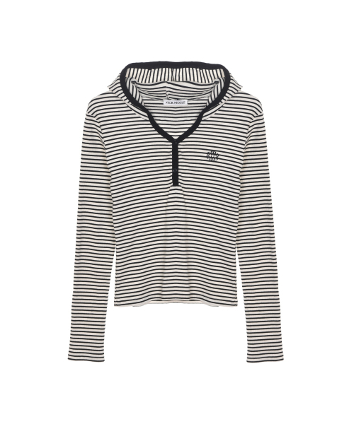 NICK&NICOLE(ニックアンドニコール)の「HOODY MINIMALISM STRIPE SLIM TOP_IVORY(パーカー・レディース・その他・LARGE/MEDIUM)」の4枚目の写真