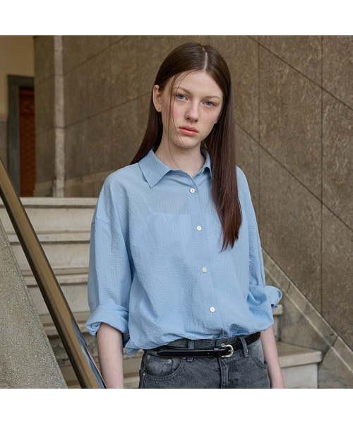 TTUDEMENT（トュードメント）の「[3COLORS] SHEER STRIPE SHIRT（シャツ/ブラウス・レディース・ホワイト/ブルー・FREE）」の2枚目の写真