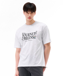 ユニセックスレタリンググラフィック半袖Tシャツ-グレー