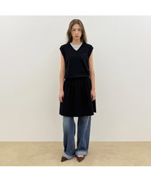 Wool-Blend Pleated Knit Dress (Navy)