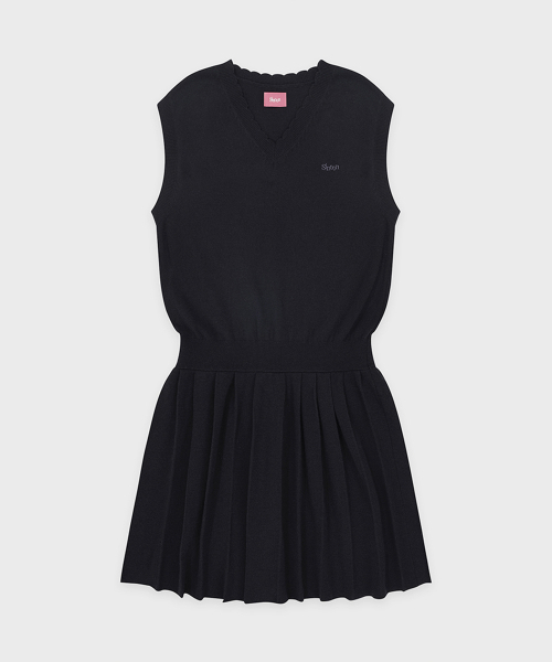 SINOON（シヌーン）の「Wool-Blend Pleated Knit Dress (Navy)（ワンピース・レディース・ネイビー・FREE）」の4枚目の写真