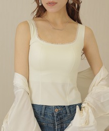 レース フリル レイヤード カップ付き タンクトップ
