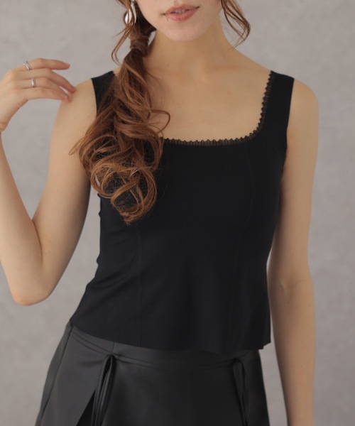 Lace Ladies（レースレディース）の「レース フリル レイヤード カップ付き タンクトップ（タンクトップ・レディース・アイボリー/ブラック・FREE）」の2枚目の写真