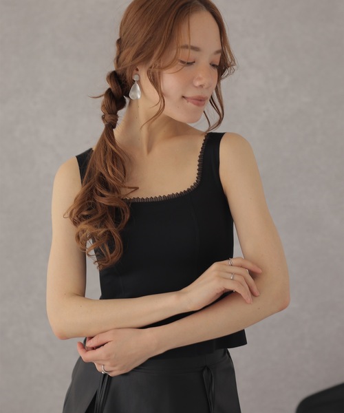 Lace Ladies（レースレディース）の「レース フリル レイヤード カップ付き タンクトップ（タンクトップ・レディース・アイボリー/ブラック・FREE）」の6枚目の写真