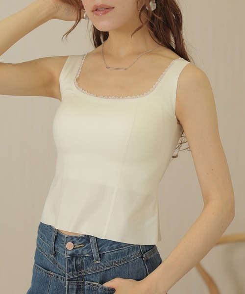 Lace Ladies（レースレディース）の「レース フリル レイヤード カップ付き タンクトップ（タンクトップ・レディース・アイボリー/ブラック・FREE）」の10枚目の写真